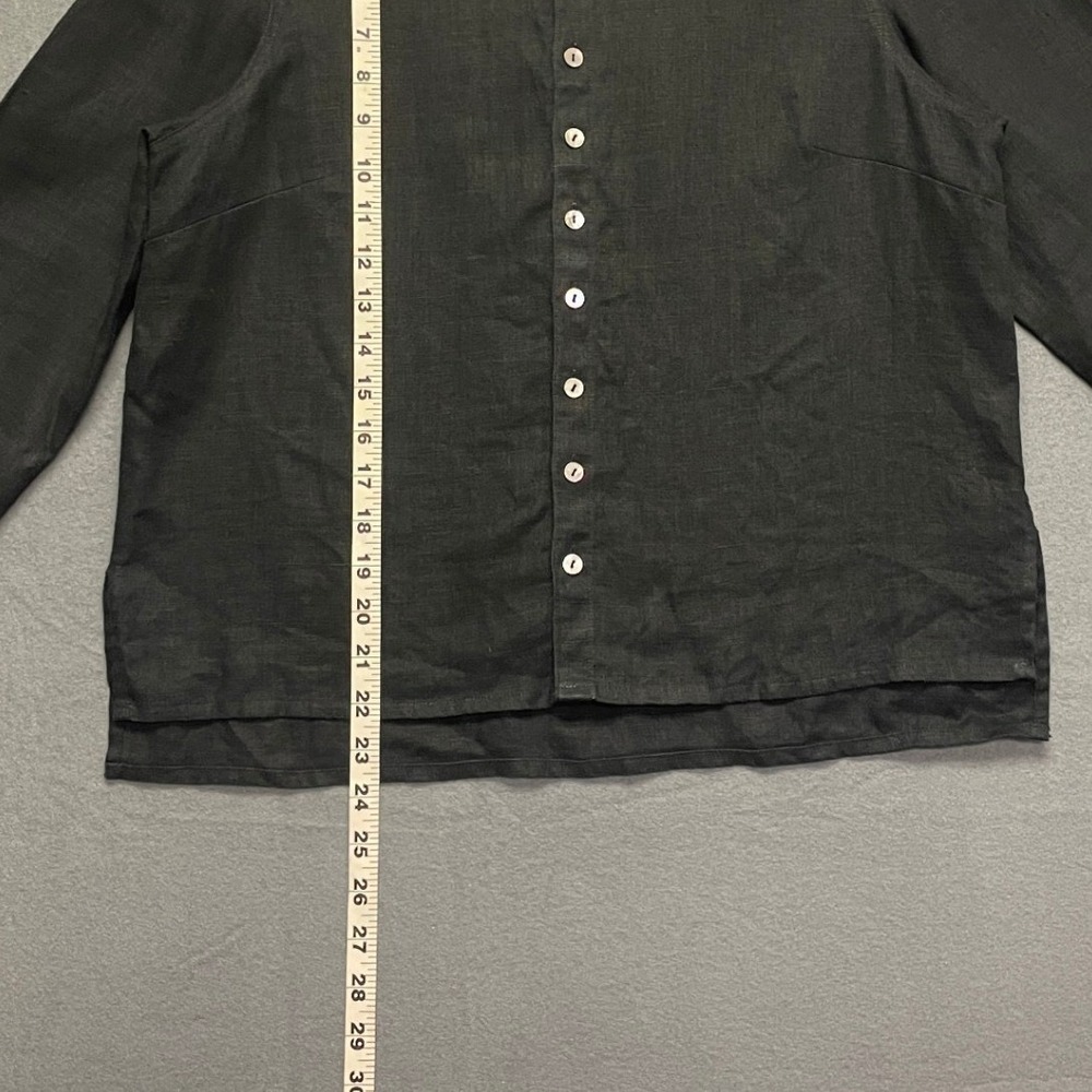 Catherine Stewart Womens M Black 100% Linen Button Up 3/4 Sleeve Shirt Blouse - Picture 4 of 7